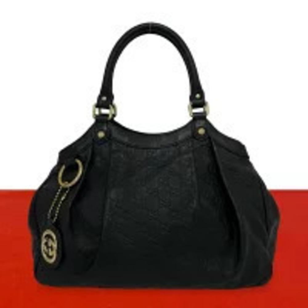 Gucci Sukey Guccissima Leather Hobo Shoulder Bag Black